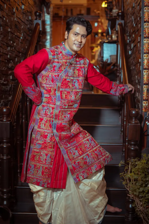 RED TIMELESS FOLKTALE EMBROIDERED ANGRAKHA Hover