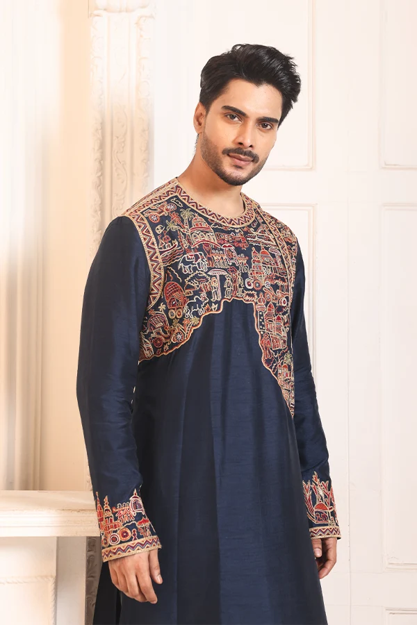 REGAL BLUE OLD KOLKATA THEMED KURTA