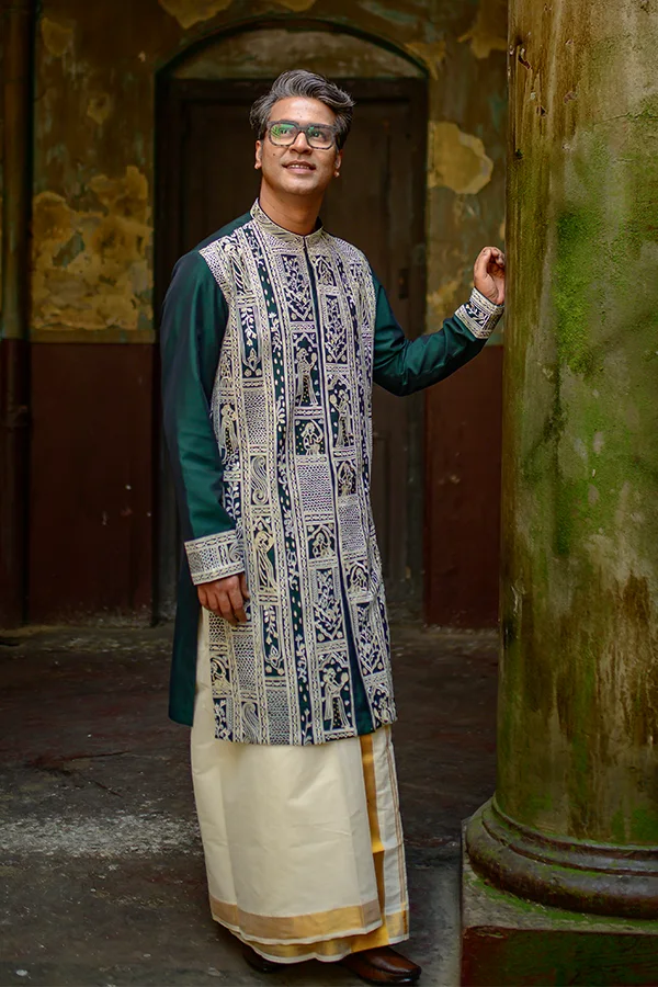 REGAL PINE GREEN HANDCRAFTED DESIGNER ACHKAN