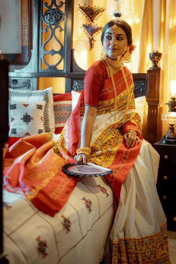 SHAILAPUTRI || GOROD WEDDING RITUAL HANDPAINTED SAREE Hover