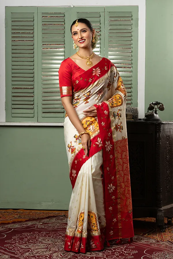 SHEULI || GOROD TRADITIOANL PUJO AURA SAREE Hover