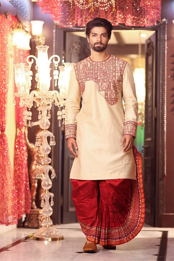 TUSSAR INDIAN WEDDING HAND EMBROIDERED KURTA Hover