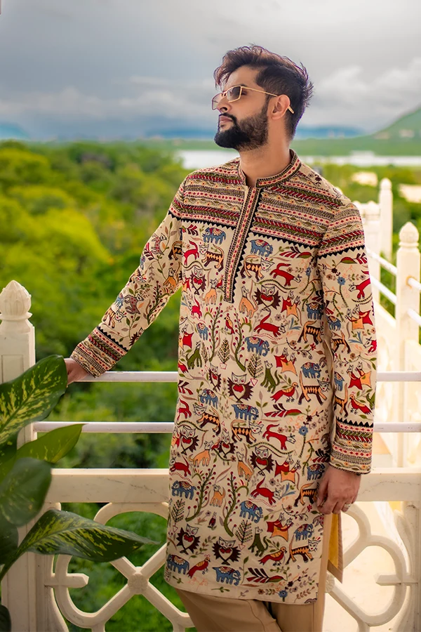 TUSSAR  JUNGLE THEMED HANDCRAFTED KURTA