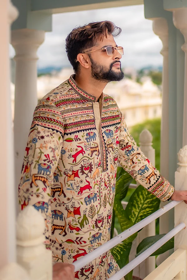 TUSSAR  JUNGLE THEMED HANDCRAFTED KURTA Hover