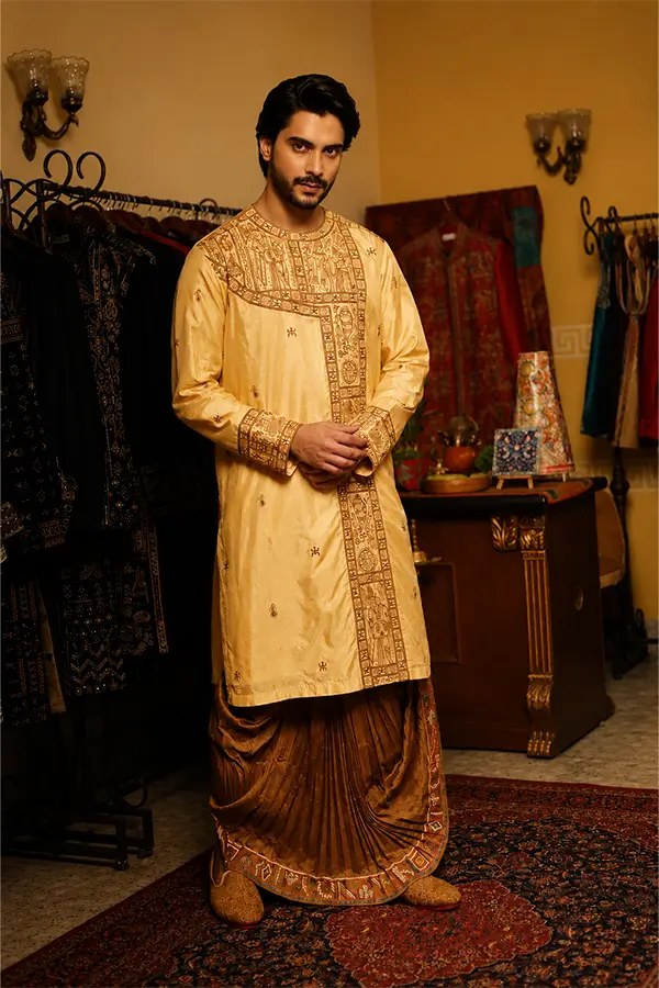 TUSSAR SILK BENGALI WEDDING KURTA Hover