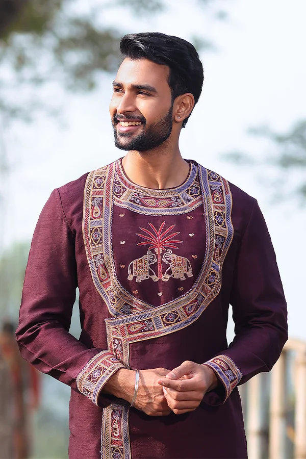 WINE ELEGANT CO-ORD ANGRAKHA SET